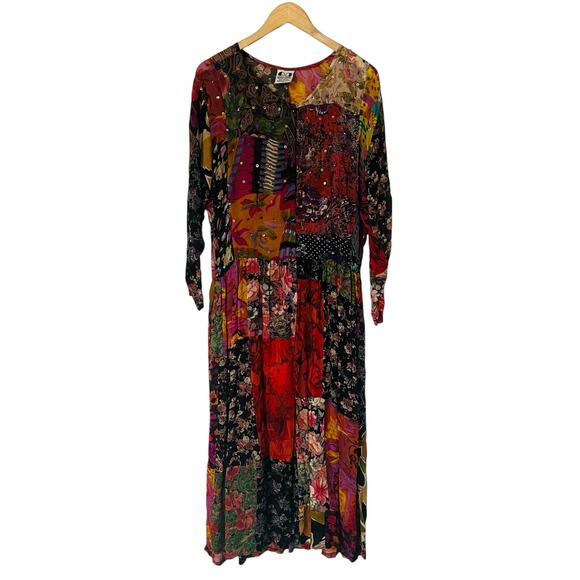 Zero Zero Dresses & Skirts - Zero Zero Vintage Beaded Mixed Media Patch Maxi Dress Size S Small Multicolor
